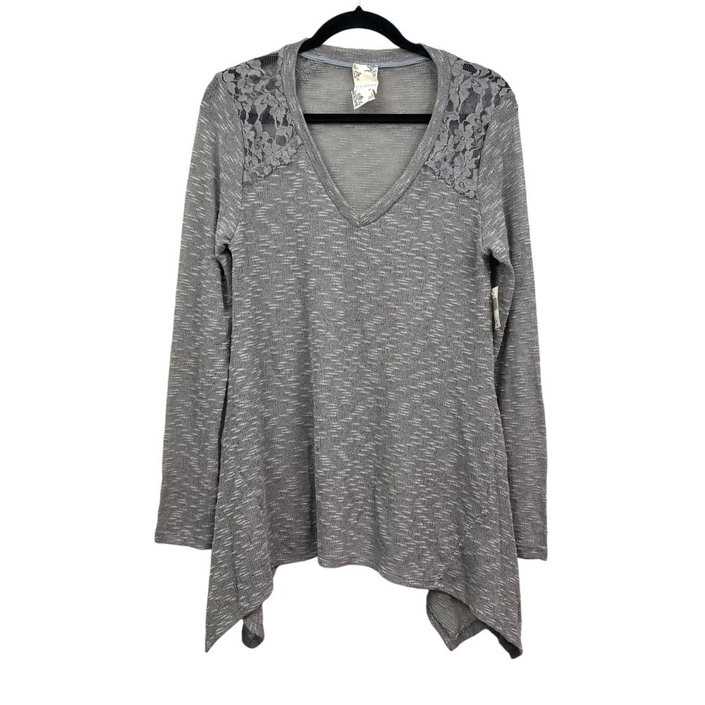 Blu Pepper Disney Parks Womens Knit Sweater V Neck Semi Sheer Lace Gray Size L*